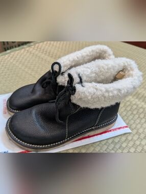 Duckfeet Arhus Leather Wool Shearling Lined Boots Black Size EU 44
